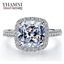 YHAMNI Real 100% 925 Sterling Silver Rings Whole Inlay 3 Carat SONA Simulation CZ Wedding Rings For Women RH002259r