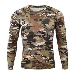 Men's T-Shirts Outdoor Camouflage T Shirt Uniform Men Long Sleeve Breathable Combat Tight Tee Top 2022 Tactical Military Man 1836