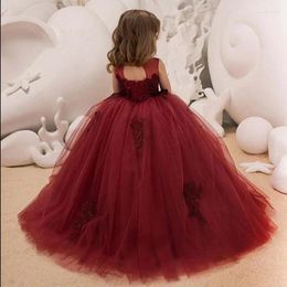 Girl Dresses Ball Gown Burgundy Flower Girls Dress For Wedding Party Floor Length Bodice Pageant Hollow Out Back