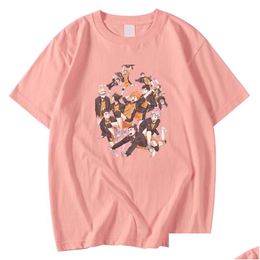 Mens T-shirts Trendy Mens Regar Summer Spring Male Tees Shirts Cartoon Haikyuu Printing Clothing O-neck Vintage Short Sleeve Tops D Dhpqy