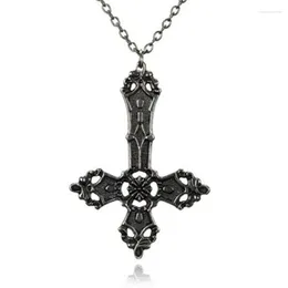 Pendant Necklaces Goth Inverted Cross Necklace Christian Satanic Upside Down Supernatural Gothic Pentagram Steampunk Choker Men Women Gift