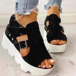 Sandals Women Summer Wedges Heel Black White Casual Designer Shoes Footwear Buckle Strap Open Toe Platform Sandel