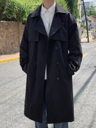 Men Blends Gmiixder Spring Black Windbreaker Men Mid length Trench Coat Trend Casual Personality Long Jacket Japan Temperament Apricot Top 231026