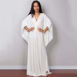 Greek Goddess Pure White Long Dress Stuning Solid Colour Black Kaftan High Waist Batwing Sleeve Maxi Dresses For Elegant Women 2204248r