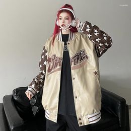 Women's Jackets Women's American Retro Letter Embroidered Coats Men's Motorcycle Bomb Street Leather Baseball Uniform Couple