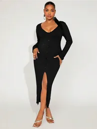 Plus Size Dresses Sexy Split V-neck Hip Long Sleeve Dress Women Clothing Elegant For Evening