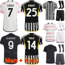 Man Kids 23-24 Club Soccer 9 Dusan Vlahovic Jerseys Set 16 Weston McKennie 14 Arkadiusz Milik Adrien Rabiot Federico Chiesa Wojciech Szczesny Football Shirt YouWen