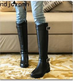 Boots Womens The fashion winter Round head zipper Lowheeled High tube shoes plus size 3350 Heel Height 4cm black 231026