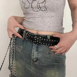 Belts Y2K Punk Leather Rivet Waist Belt Metal Pin Buckle Strap Adjustable Jeans Dress Decorative Waistband Vintage Fashion 1PC