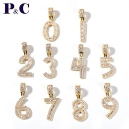 Pink Champagne Baguette Initials Number Hip Hop Pendant Chain Baguette Letter Jewelry Men's Hip Hop Pendant Jewelry265r
