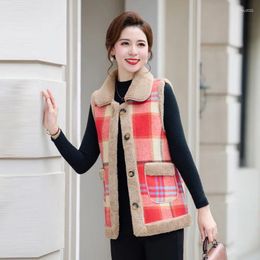 Women's Vests Women Vest Fleece Sleeveless Jacket Plaid Cotton Coat Two Sided Dressing Waistcoat Vintage Winter Korean Fashion Outerwear