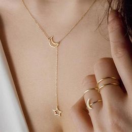 Dubai New Fashion Women Jewellery Simple Moon Star Necklace Gold Pendant Necklace Wedding Jewellery Accessories274s