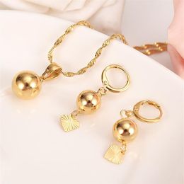 Amazing Europe beads set chain wedding 18 k Yellow Fine gold GF multi layer necklace earring crane heart Indian jewelry sets240Y