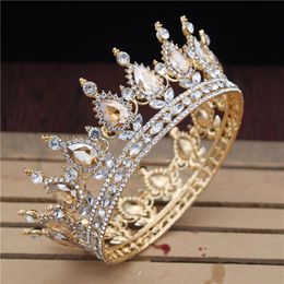 Crystal Vintage Queen King Tiaras and Crowns Men Women Pageant Prom Diadem Ornaments Wedding Hair Jewelry Accessories Y1130169U