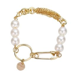 Charm Bracelets Europe And America Style Pearl Metal Paper Clip Circle Creative Retro Simple Alloy Bracelet245S