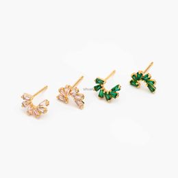 Stud 4pcs CZ Pave Flower Ear Posts 10x7mm Real Gold Plated Brass Dainty Earrings (#GB-3683) YQ231026