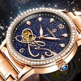 Women's Watches Star Crystal Diamond Female Women Hollow Rose Clock Top Brand Luxury Fashion Waterproof Lady Watch Women's Mechanical Watches 231025