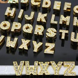 130pcs lot 10mm A-Z gold color slide letters DIY charms fit for 10mm leather wristband bracelet317a