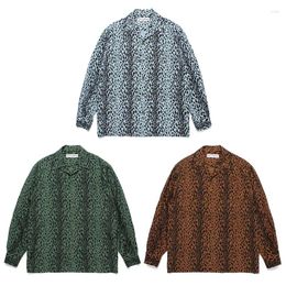 Men's Casual Shirts 2024ss WACKO MARIA SHIRT Leopard Print Hawaiian Long Sleeve Green Single Breasted Me Women Tops