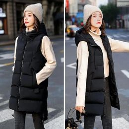 Women's Vests Vest Jacket Down Cotton Autumn Winter Hooded Long Coat Sleeveless Loose Female Waistcoat Snow Wear