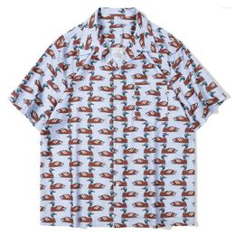 Men's Casual Shirts Fashion Duck Print Hawaiian Short Sleeve Shirt Summer Men Turn-down Collar Clothes