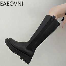 Botas de inverno punk boot saltos moda deslizamento em sapatos senhoras elegante sola grossa longo cavaleiro 231025