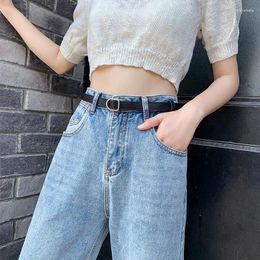 Belts Simple Nonporous Black PU Leather Belt Korean Metal Buckle Waist Straps Ladies Girls Jeans Dress Pants Thin