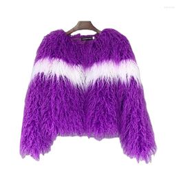 Women's Fur ZXRYXGS Colorful Color Stitching Faux Coat Women Fashionable Jackets 2023 European American Style Personalized Cardigan