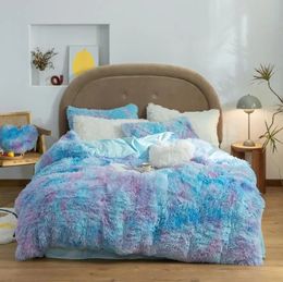 Bedding Sets Fashion Plush Shaggy Mink Velvet Double Duvet Cover Set Bed Sheet Pillowcases Girl 231026