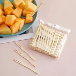 Forks Disposable Bamboo Skewer Barbecue Tool Natural Camping Party Dining Fruit Fork