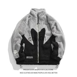 Men's Down Parkas Winter Thick Warm Letter Embroid Maple Leaf Lambswool Sheep Fur Like Men Bomber Coat Unisex Women Jacket High Streetwear Couple J231026