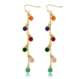 Dangle Earrings Fashion Boho Vintage Long Drop Gold Color Linked Stick With Colorful Disk For Female Party