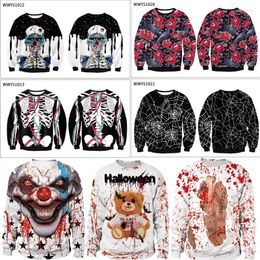 Men's Hoodies European And American Halloween Skull Terror Cos Round Neck Long Sleeve Sweatshirt 3D Digital Printing Casual Tops Pullover