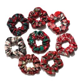 Girl Rubber Band Hair Accessories Christmas Hair Ring Cartoon Plaid Print Headrope Party Decoration Gift
