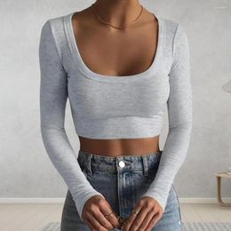 Women's Blouses Polyester Fabric Women Top Autumn Clothing Ladies' U-neck Long Sleeve Slim T-shirt Soft Elastic Cotton Blend Tops For Sexy