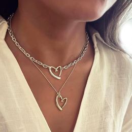 S3834 Irregular Love Heart Pendant Necklace For Women Double Layer Chain Choker Necklace