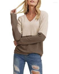 Women's T Shirts Womens V Neck Long Sleeve Thermal Waffle Knit Tops Colour Block Casual Loose Warm