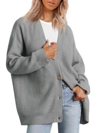 Women s Knits Tees Plus Size Women Sweater V neck Knitwear Solid Color Cardigan Button Autumn Winter Versatile Long Sleeved Coat 231026