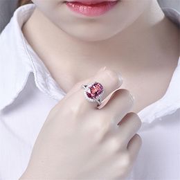 Big Diamond 925 Sterling Silver Created Ruby Red Gemstone Ring and Mid Finger Cocktail Vintage Ring for Women
