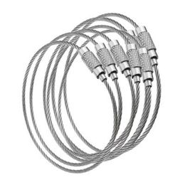 100pcs Edc Wire Outdoor Key Stainless Steel Keyring Keychain Ring Lock Gadget Circle Rope Cable Loop Tag Screw Camp Luggage2662