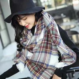 Berets Autumn And Winter Women's Large Square Scarf Warm Shawl Dual-purpose Versatile Tassel Thickened Plaid