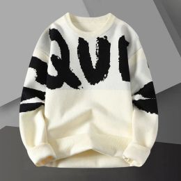 Letter Contrast Printing Sweater Pullover Crew Neck Men Sweter Korean Sweater Designer Fashion Knit Pullover Sweater Noel