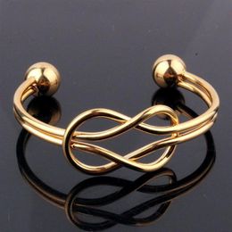 Granny Chic Knot Bangle Gold wire bangle charm bracelets Punk Stainless Steel Men's Wrist Personality rock Jewelry gift for l352a