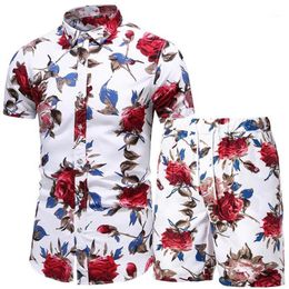 Men 2 Piece Set Summer Shorts Set Man Printed Shirt and Shorts Beach Wear Board Hawaiian Shirt Fashion Clothing1183d