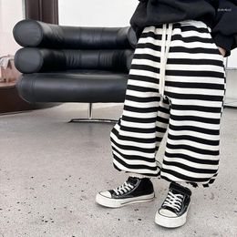 Trousers 2023 Winter Kids Striped Warm Sweatpants Boys And Girls Lining Fleece Thicken Sports Pants