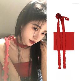 Women's Tanks Kpop Korean Singers Summer Red Off-Shoulder Halter Sling Vest Women Party Sexy Flower Crop Tops Slim Knitted Camis Lace-up