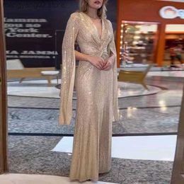 Basic Casual Dresses Lady Sexy V-neck Hollow Long Sleeve Dress Fashion Solid Color Slim Fit Evening Dress New Autumn Shiny Sequins Twisted Maxi Dress T231026