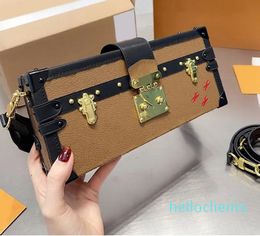 Women Box Crossbody Bag Classic Handbags Purse Old Flower Letters Removable Wide Strap Gold Hardware Genuine Leather