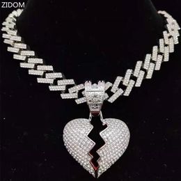 Men Women Hip Hop Iced Out Bling Heart Pendant Necklace With 13mm Rhombus Cuban Chain HipHop Necklaces Fashion Jewellery Gifts2410