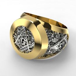 Cluster Rings Fashion Stainless Steel Masonic Ring Inlaid Rhinestone mason Symbol G Templar masonry210W